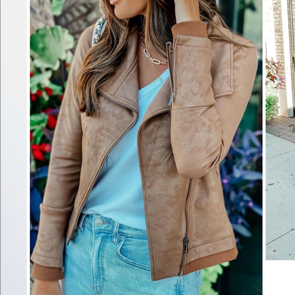 Faux suede moto babe tan jacket - XS